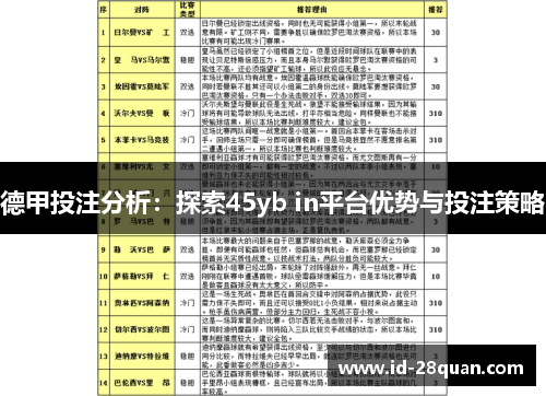 德甲投注分析：探索45yb in平台优势与投注策略